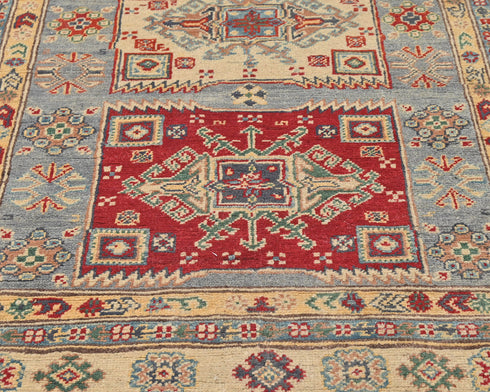 4x6 Gray Kuba Afghan Hand Knotted Wool Area Rug